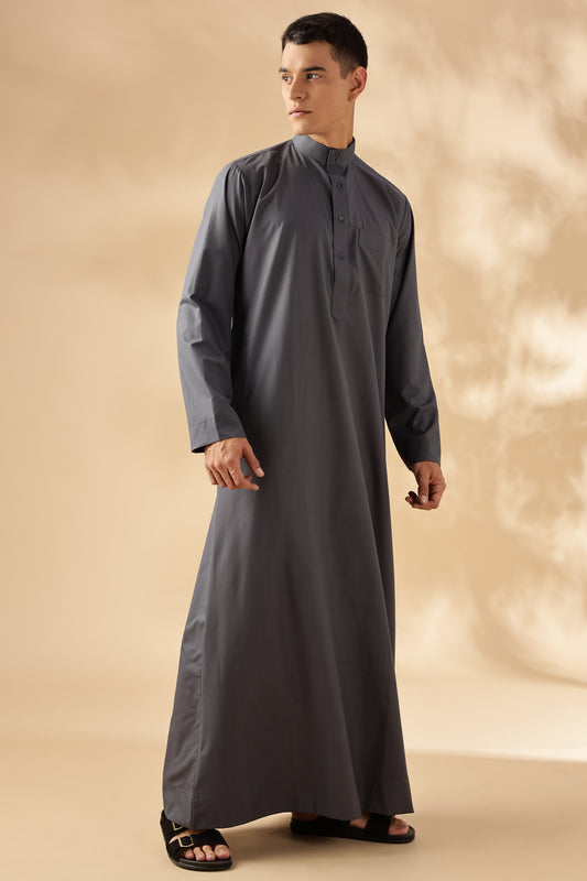 Simple Saudi Ash Grey Thobe - Men