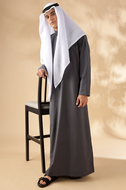 Simple Saudi Ash Grey Thobe - Men