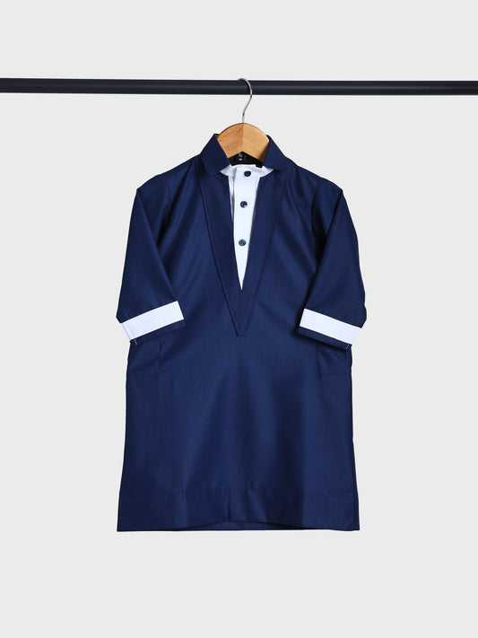 V Neck Blue Thobe - Kids