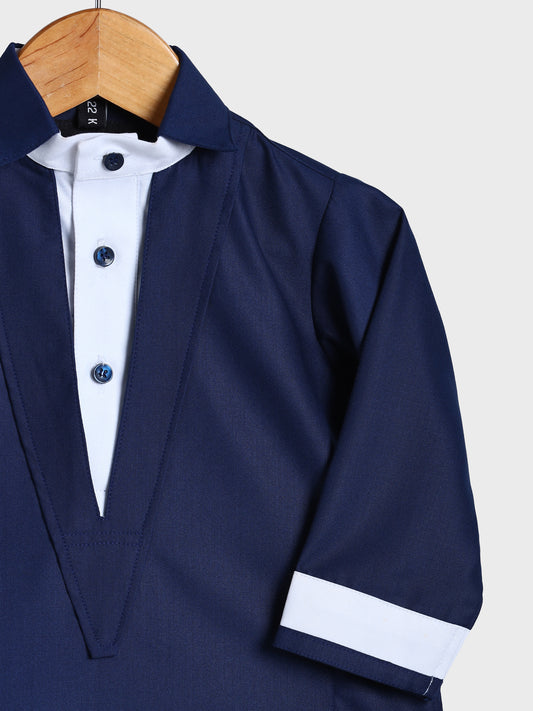 V Neck Blue Thobe - Kids