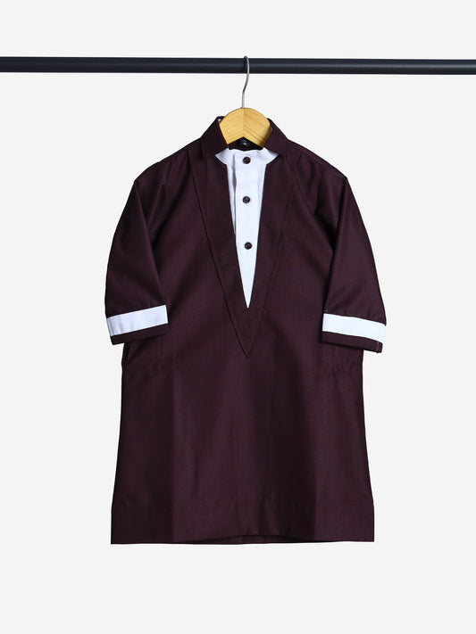 V Neck Maroon Thobe - Kids