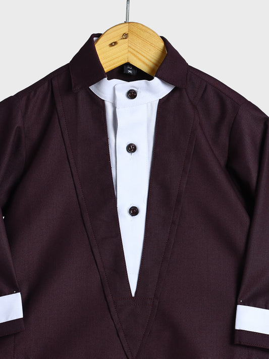 V Neck Maroon Thobe - Kids
