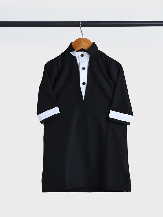 V Neck Black Thobe - Kids