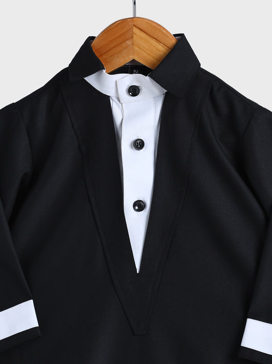 V Neck Black Thobe - Kids