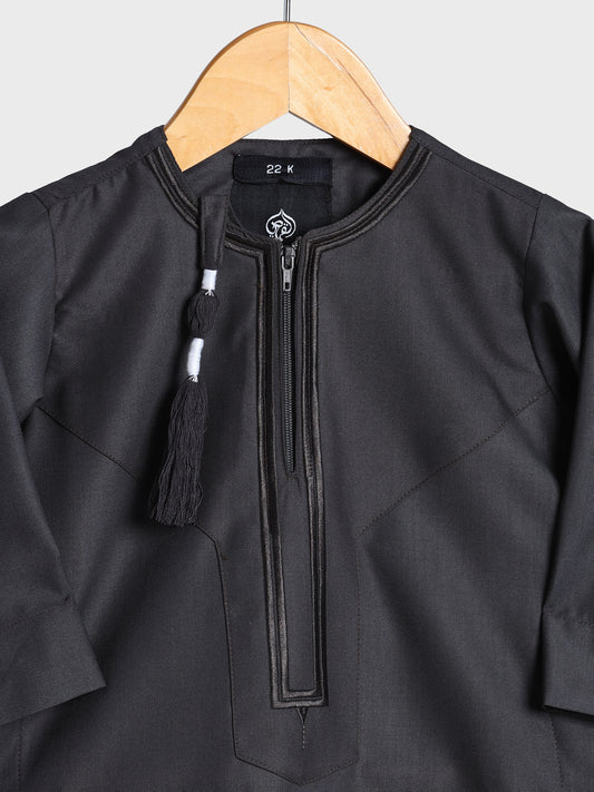 Crown Omani Charcoal Thobe - Kids