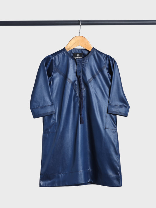 Shiny Emarati Navy Blue Thobe - Kids
