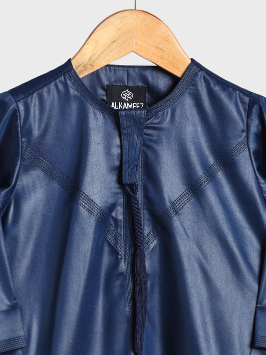 Shiny Emarati Navy Blue Thobe - Kids