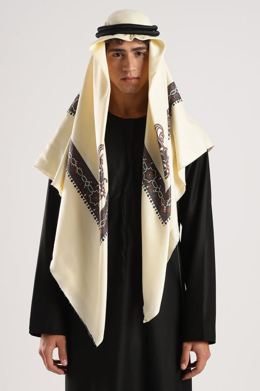 Cream Embossed Kashmiri Shemagh