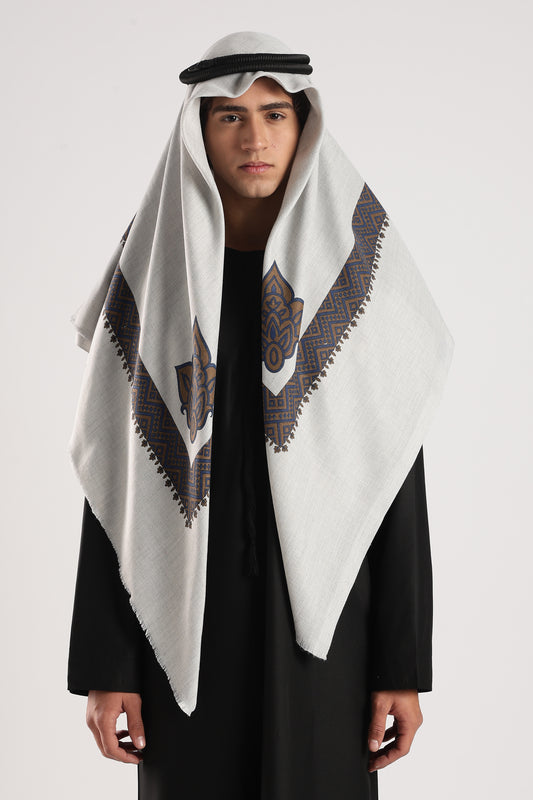 Light Grey Embossed Kashmiri Shemagh