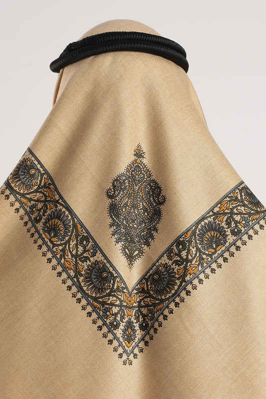 Tan Beige Embossed Kashmiri Shemagh