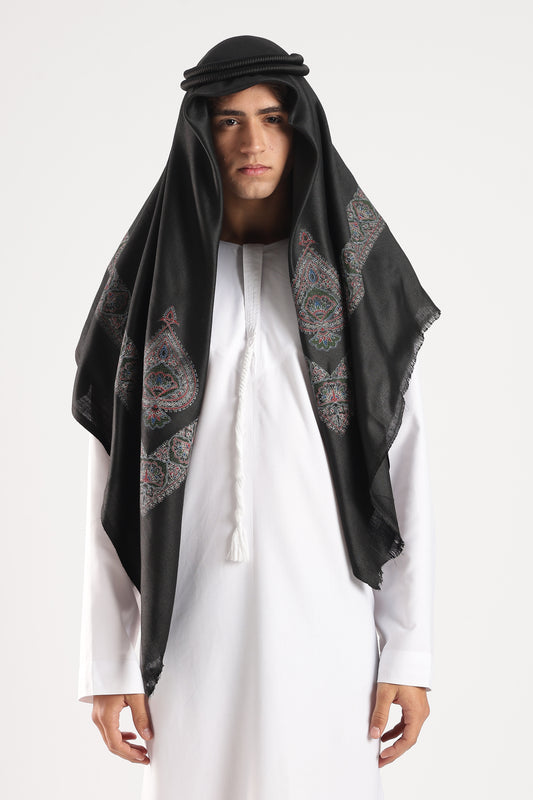 Black Embossed Kashmiri Shemagh