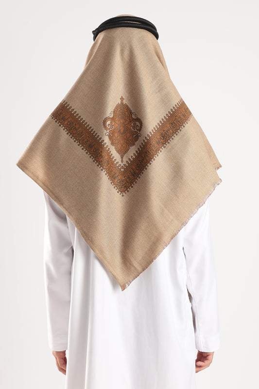 Sand Brown Embossed Kashmiri Shemagh