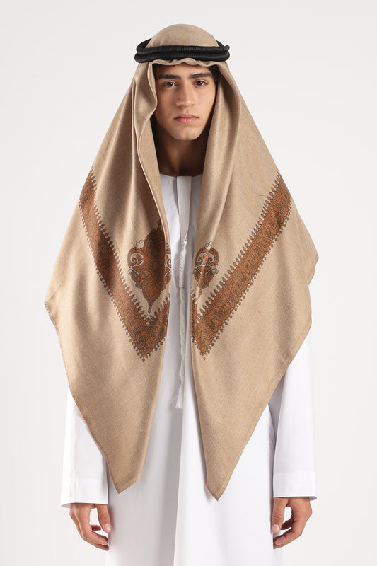 Sand Brown Embossed Kashmiri Shemagh