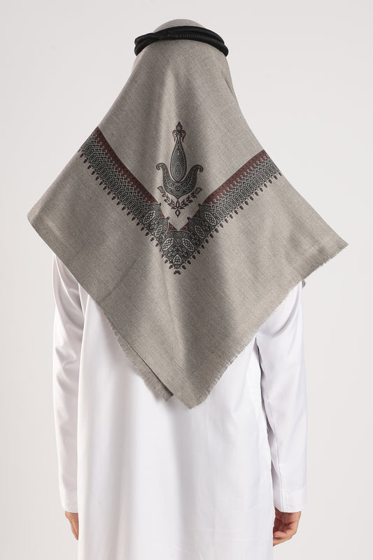 Warm Grey Embossed Kashmiri Shemagh