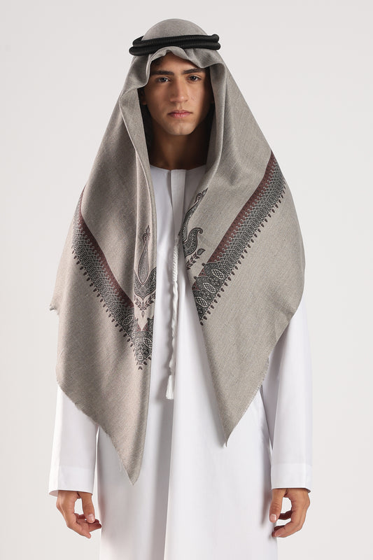 Warm Grey Embossed Kashmiri Shemagh
