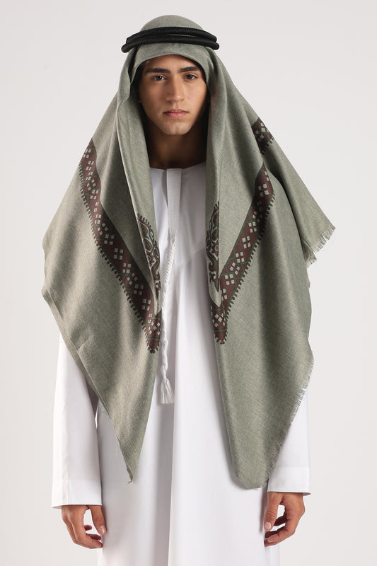 Green Embossed Kashmiri Shemagh