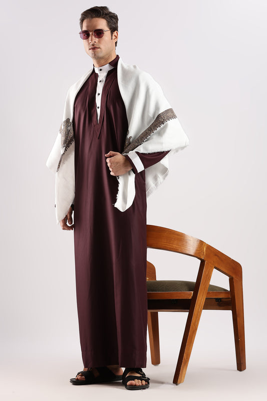 V Neck Maroon Thobe - Men