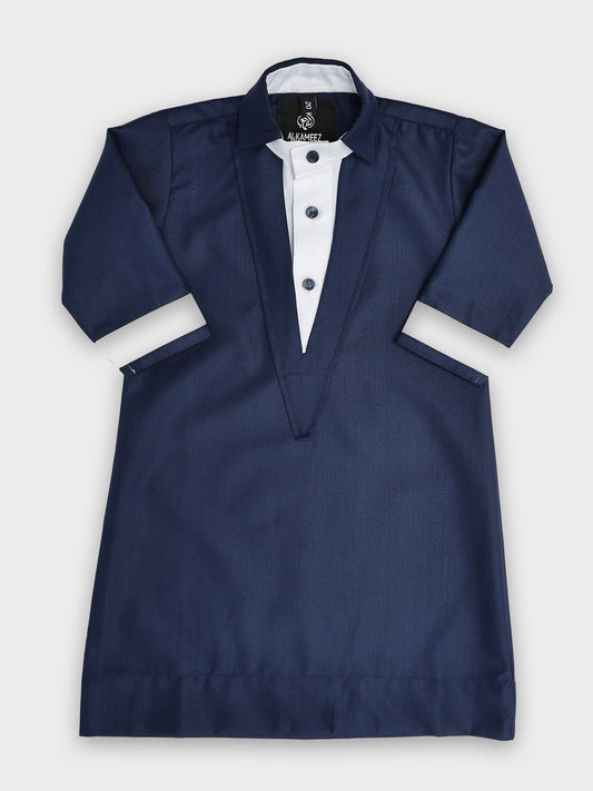 V Neck Blue Thobe - Kids