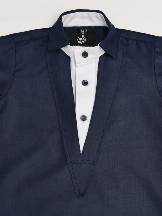 V Neck Blue Thobe - Kids