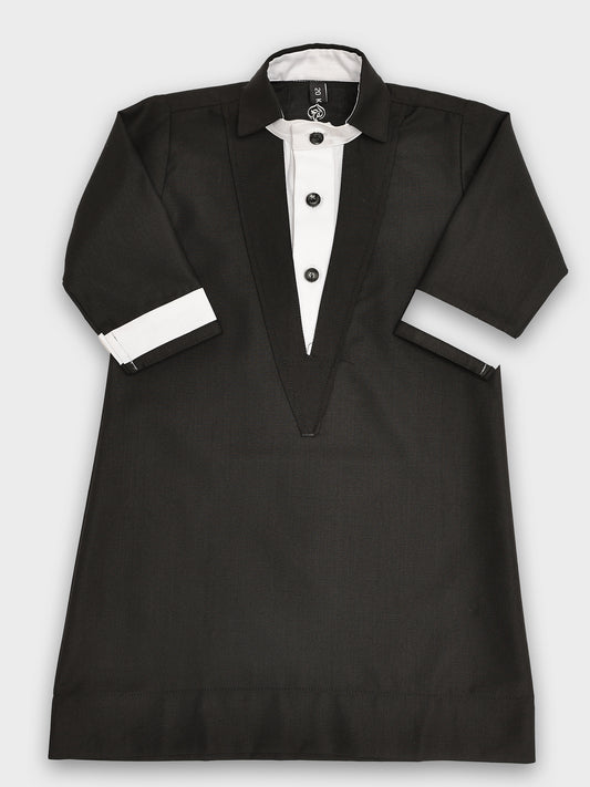 V Neck Black Thobe - Kids