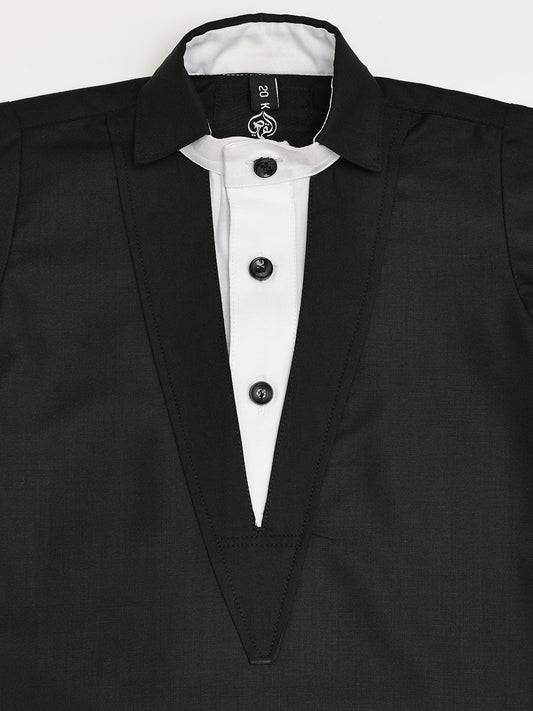 V Neck Black Thobe - Kids
