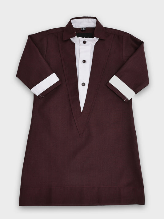 V Neck Maroon Thobe - Kids