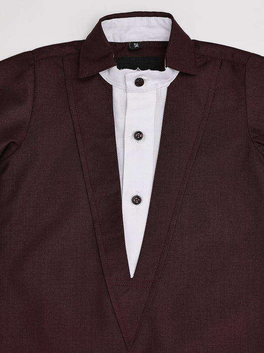 V Neck Maroon Thobe - Kids