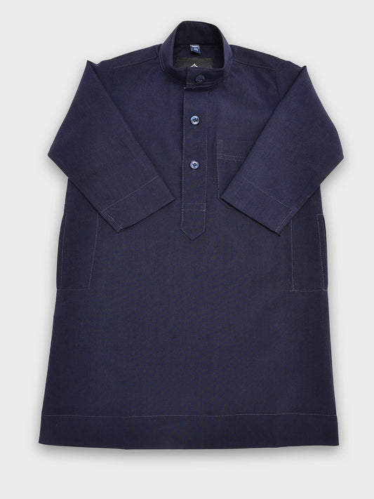 Simple Saudi Navy Blue Thobe - Kids