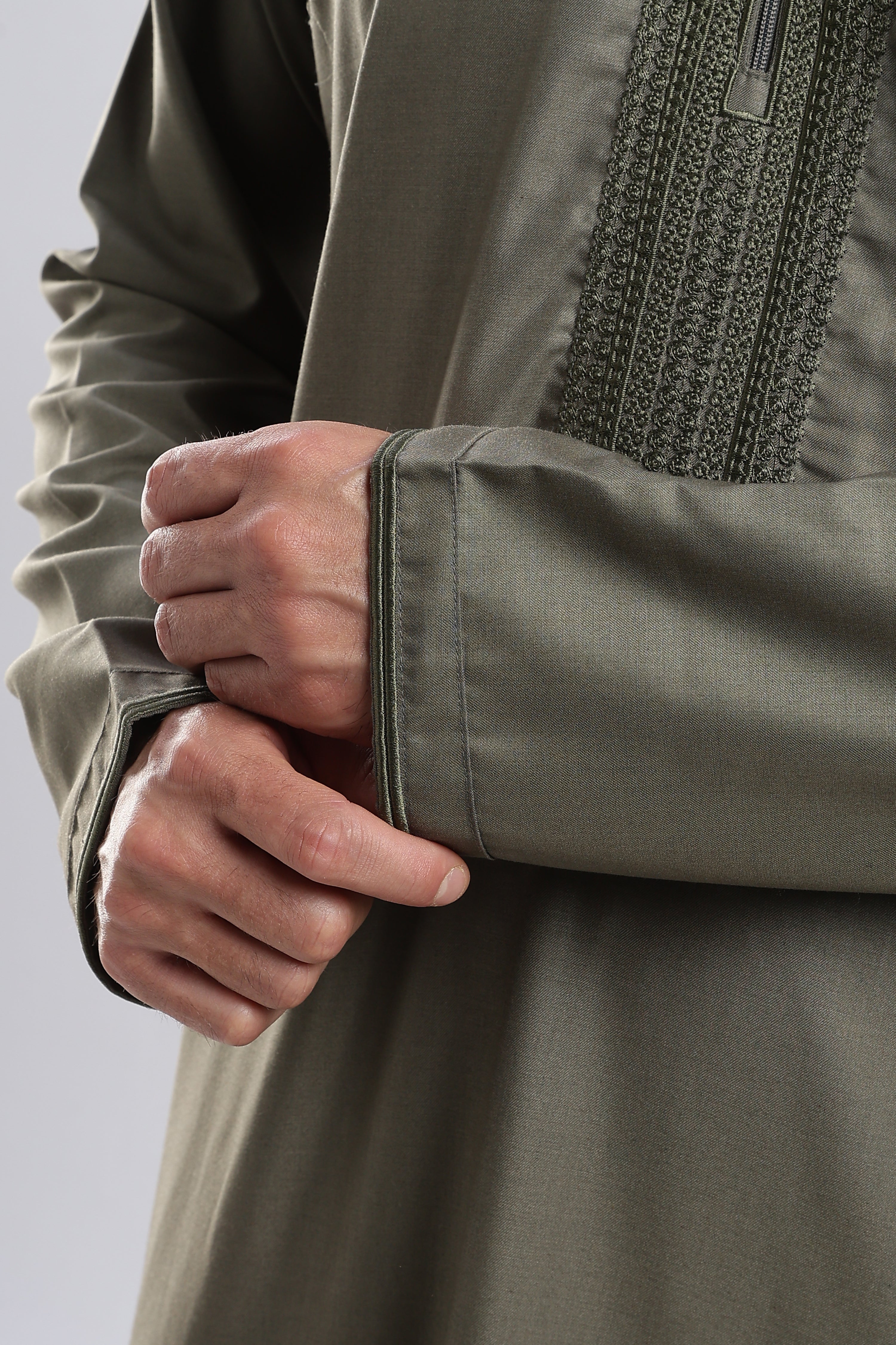 Hayat Moroccan Olive Green Thobe - Men – AL KAMEEZ