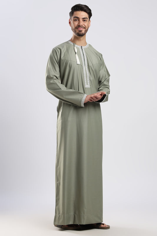 Fakhr Omani Moss Green Thobe - Men