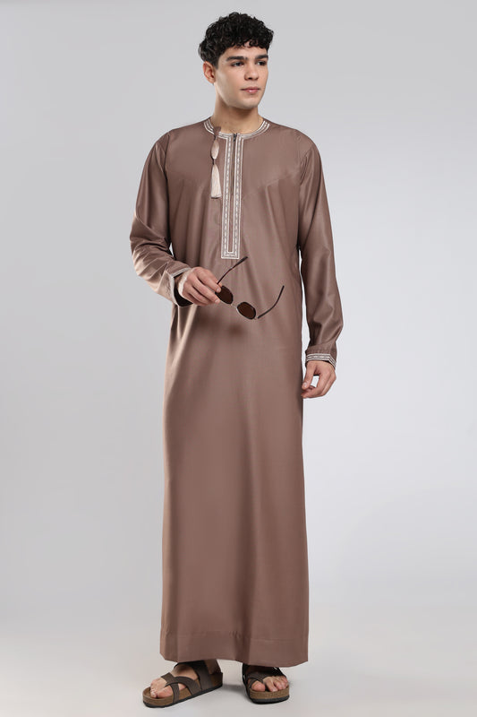 Fakhr Omani Mocha Brown Thobe - Men