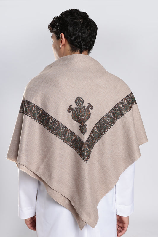 Warm Grey Embossed Kashmiri Shemagh