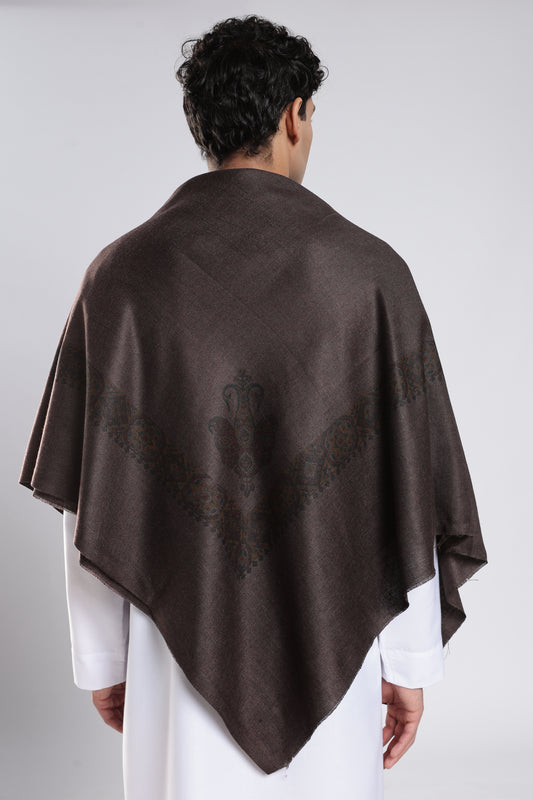 Mocha Brown Embossed Kashmiri Shemagh