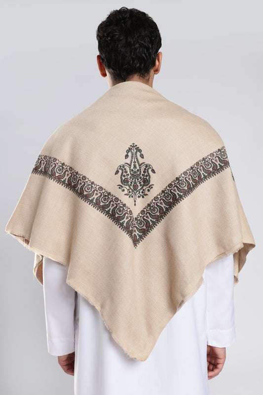 Oat Brown Embossed Kashmiri Shemagh