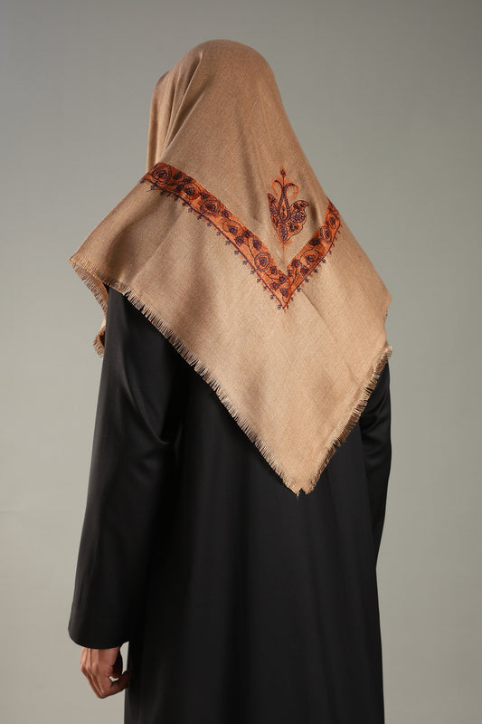 Camel Brown Embroidered Kashmiri Shemagh