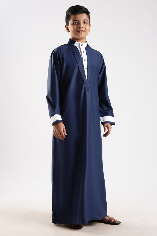 V Neck Blue Thobe - Boys