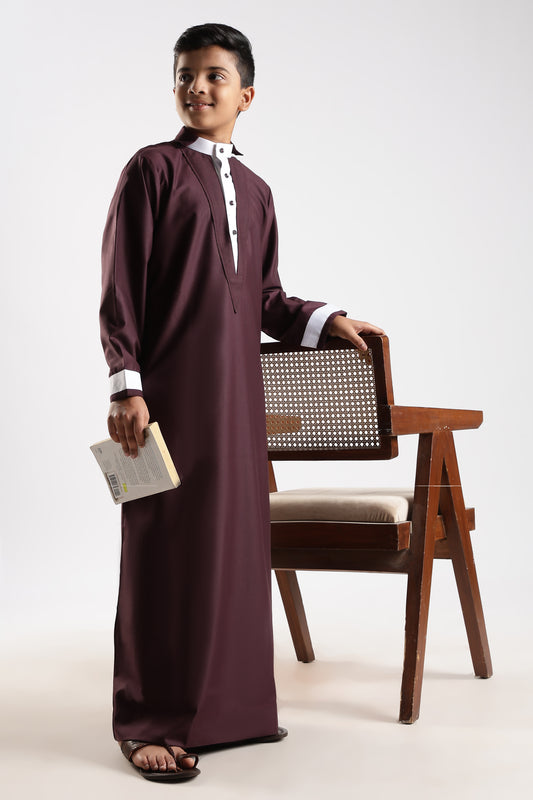 V Neck Maroon Thobe - Boys