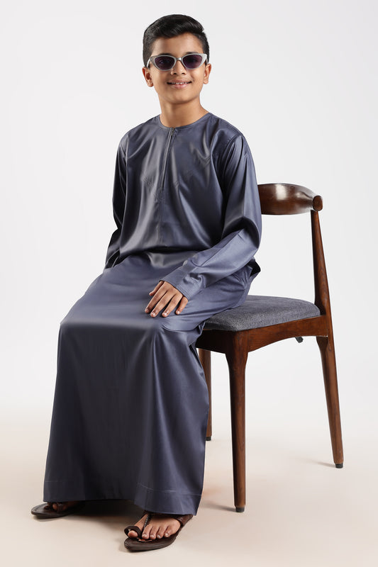 Dazzling Omani Charcoal Grey Thobe - Boys