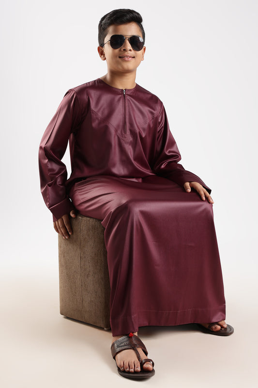 Dazzling Omani Maroon Thobe - Boys